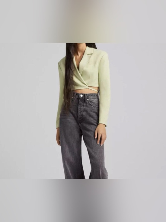 Bershka Jackets & Blazers - BERSHKA Sage green Crop Blazer With Back Detail Size S